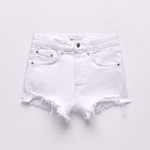 Nwt Zara High Rise Frayed shorts(white) size 2